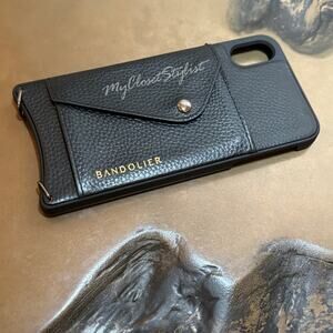 BANDOLIER Black Leather iPhone XS MAX Wallet Case Crossbody NEW! Pewter unisex